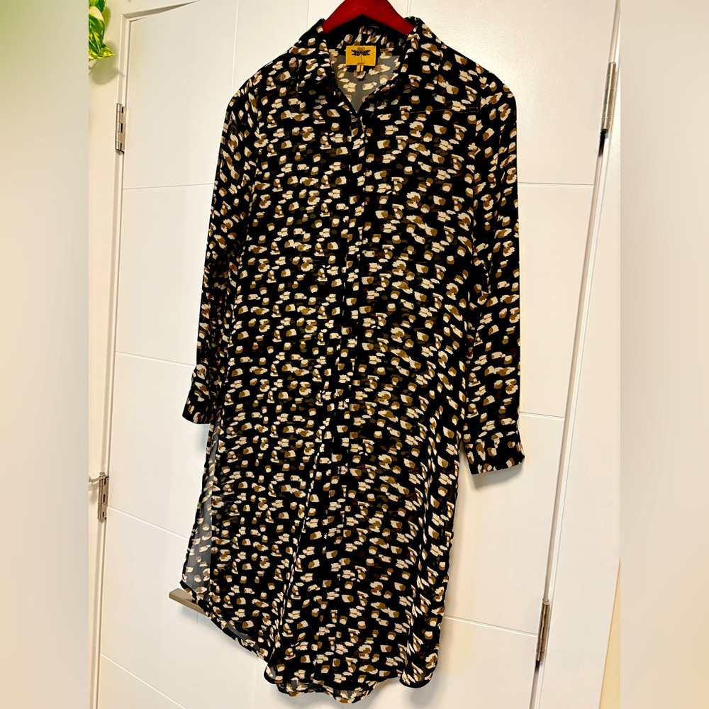 Orion London medium black gauzy see through button down dress